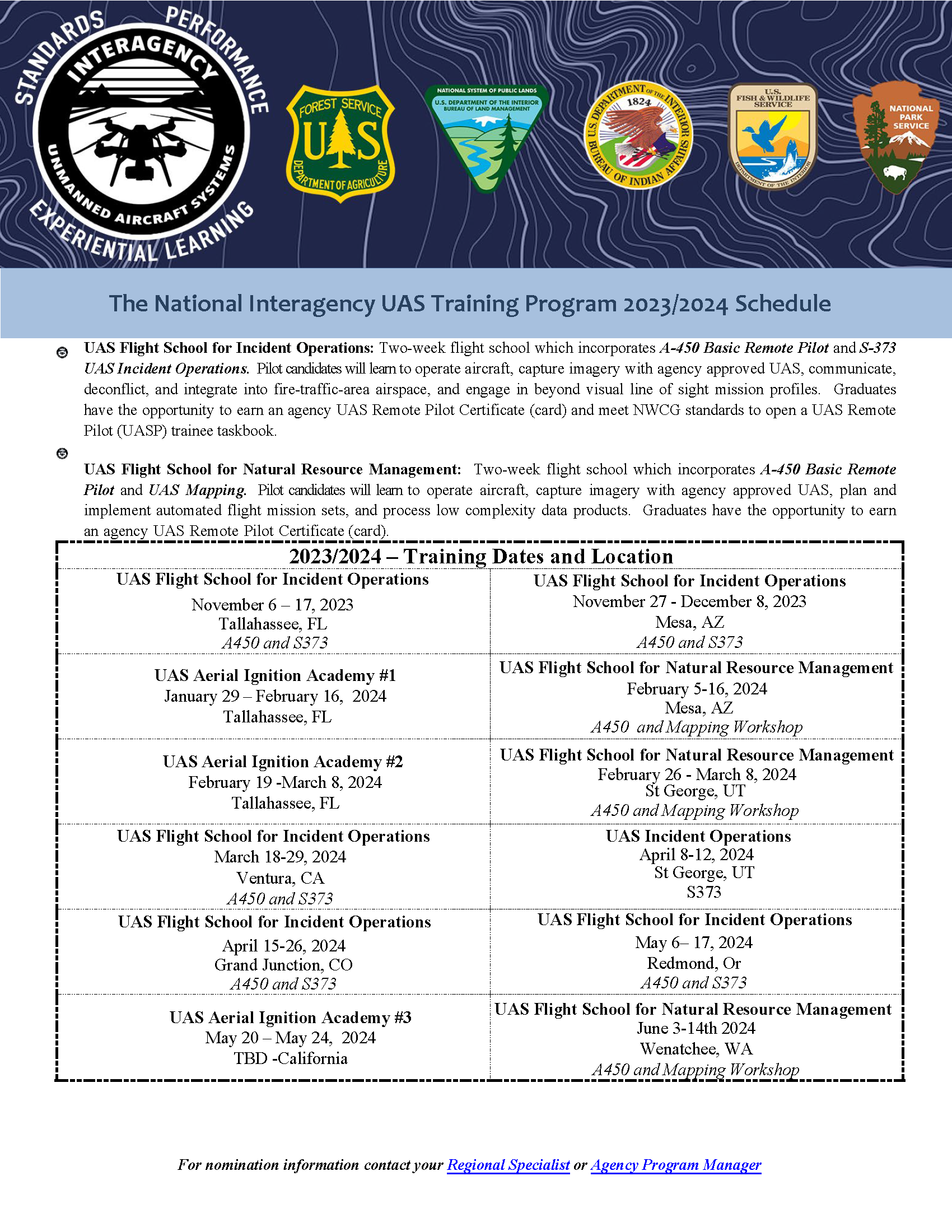 Training Calendar Interagency UAS Program